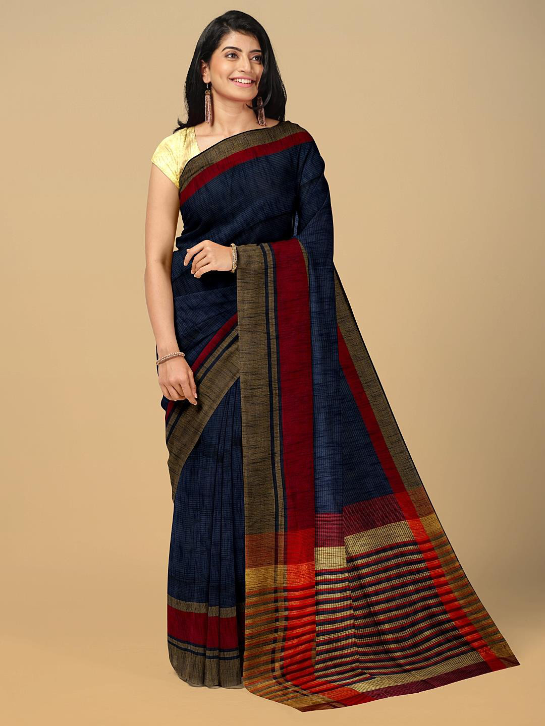 

Kalamandir Striped Zari Saree, Navy blue