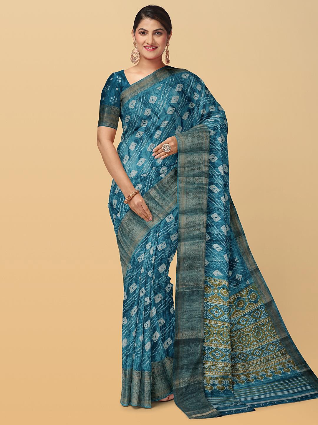 

Kalamandir Bandhani Printed Saree, Blue
