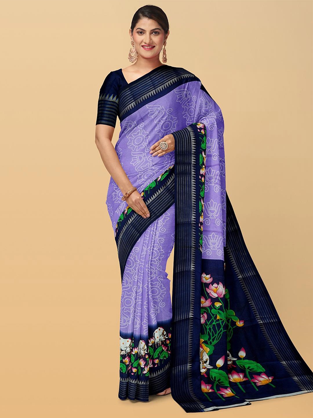 

Kalamandir Bandhani Silk Blend Saree, Lavender