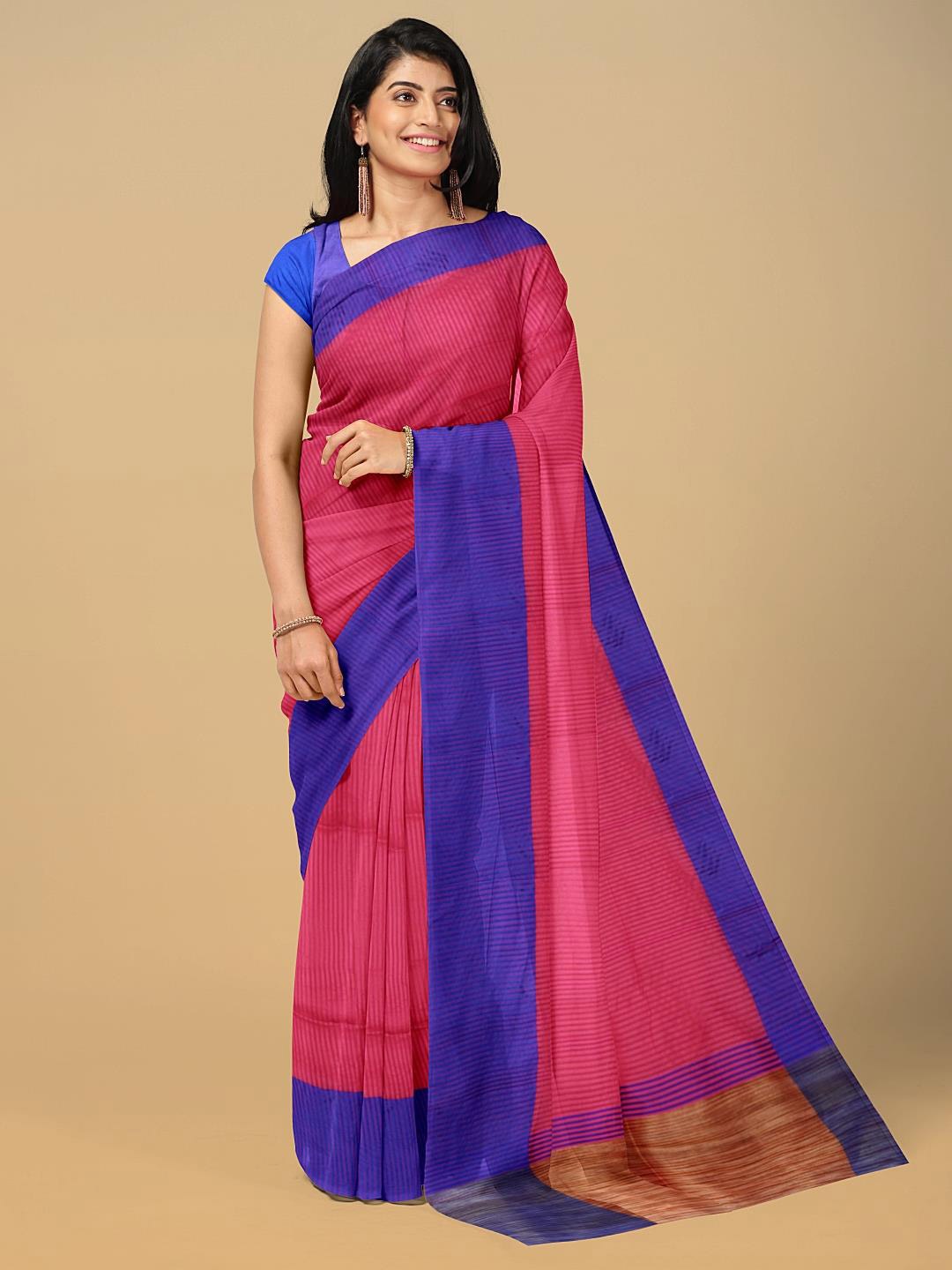 

Kalamandir Striped Silk Blend Saree, Pink