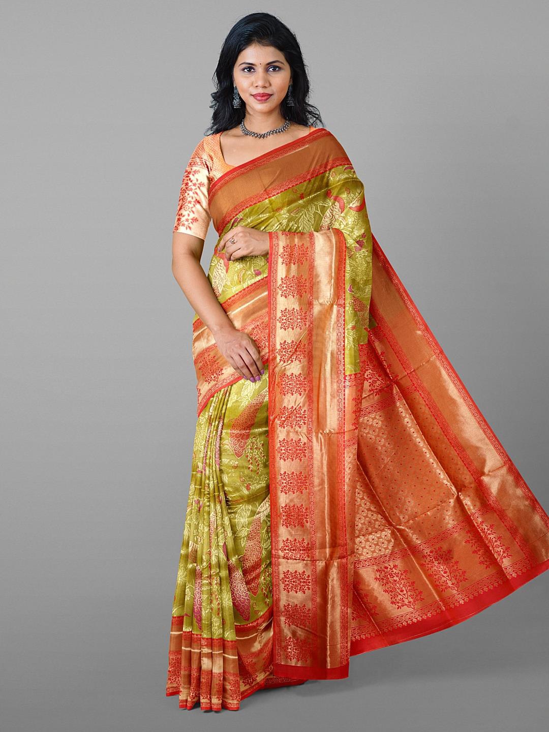 

Kalamandir Floral Woven Design Zari Saree, Green