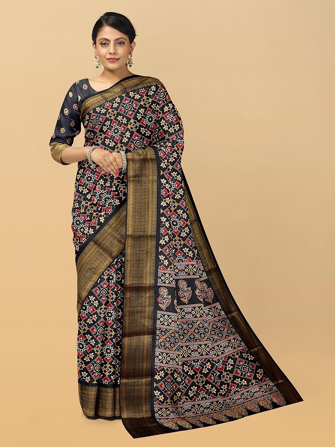 

Kalamandir Ethnic Motifs Printed Zari Saree, Black