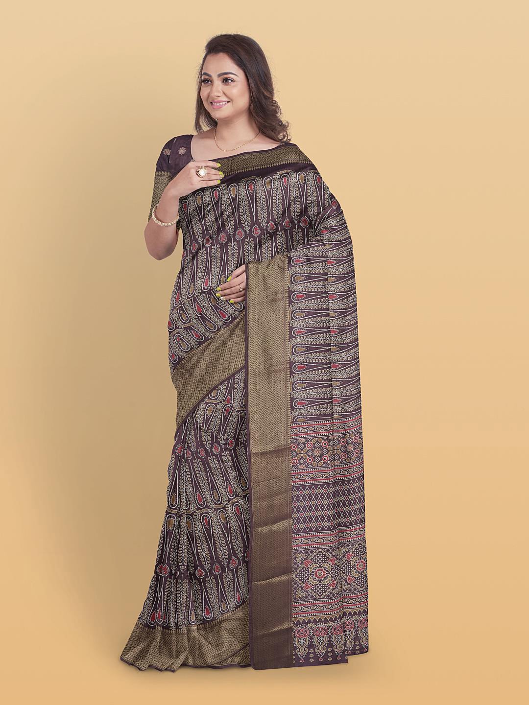 

Kalamandir Ethnic Motif Printed Zari Saree, Purple