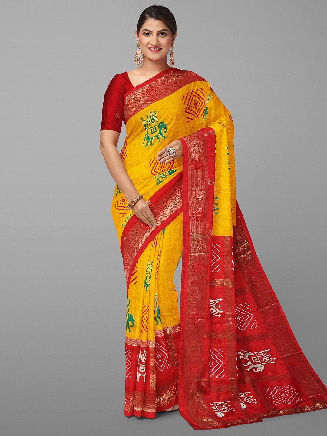 

KalamandirEthnic Motifs Printed Zari Silk Blend Saree, Yellow