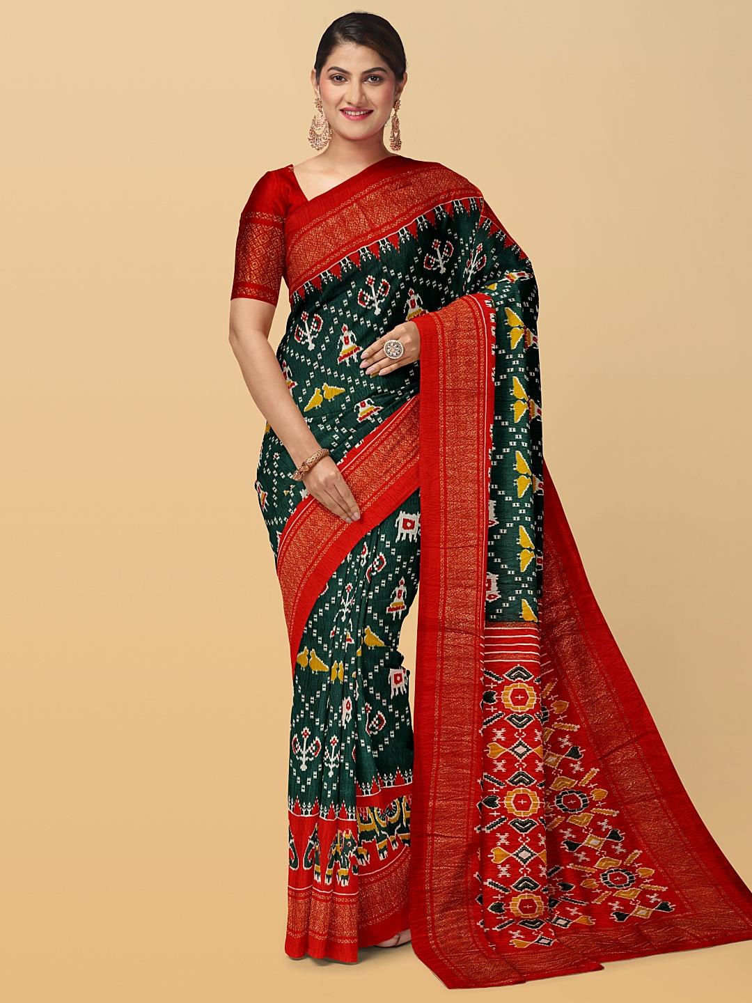 

Kalamandir Ethnic Motifs Printed Zari Saree, Green