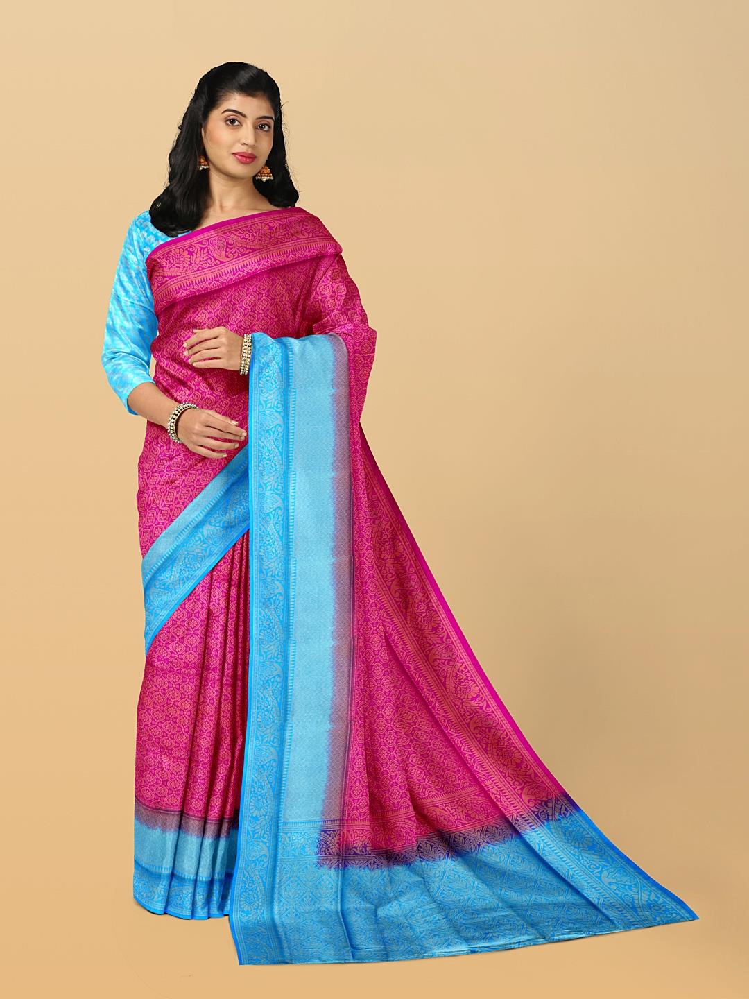 

Kalamandir Ethnic Motifs Woven Design Zari Silk Blend Saree, Blue
