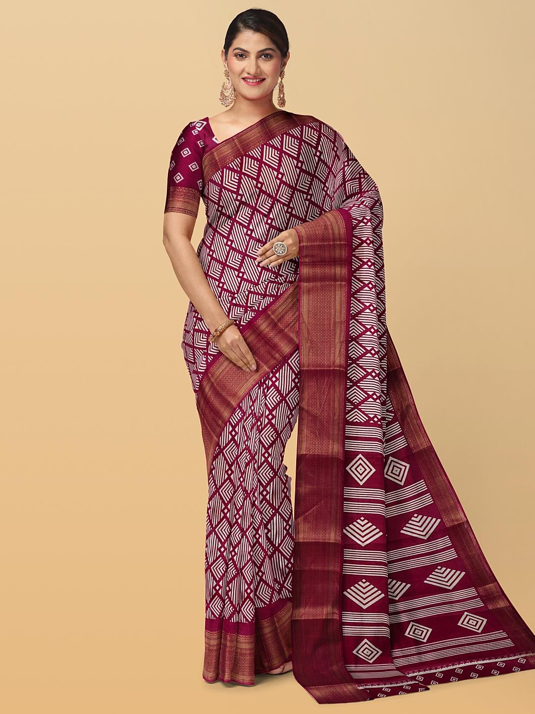 

Kalamandir Geometric Printed Zari Silk Blend Saree, Purple