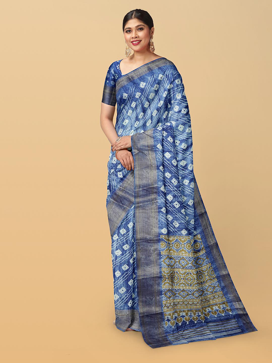 

Kalamandir Bandhani Zari Printed Saree, Blue