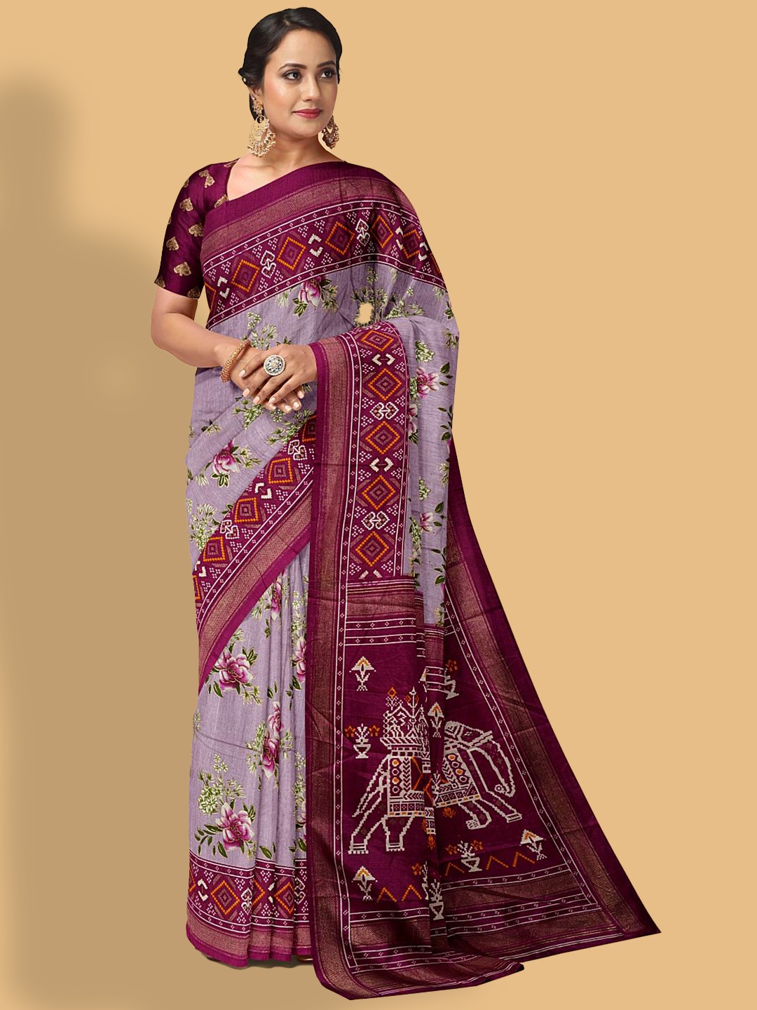 

Kalamandir Floral Printed Zari Silk Blend Saree, Lavender