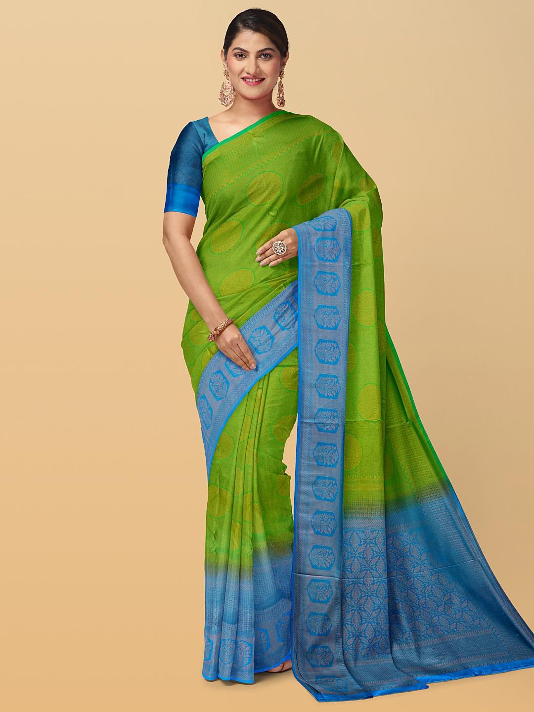 

Kalamandir Ethnic Motif Woven Design Zari Saree, Green