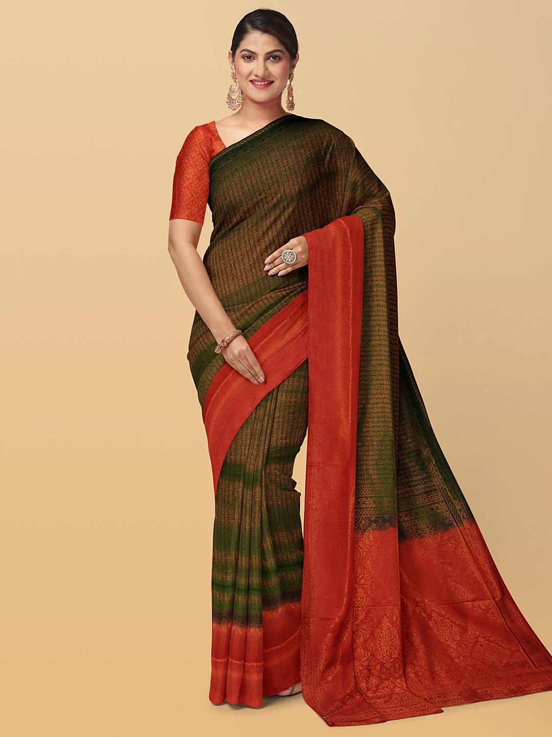 

Kalamandir Woven Design Zari Silk Blend Saree, Green