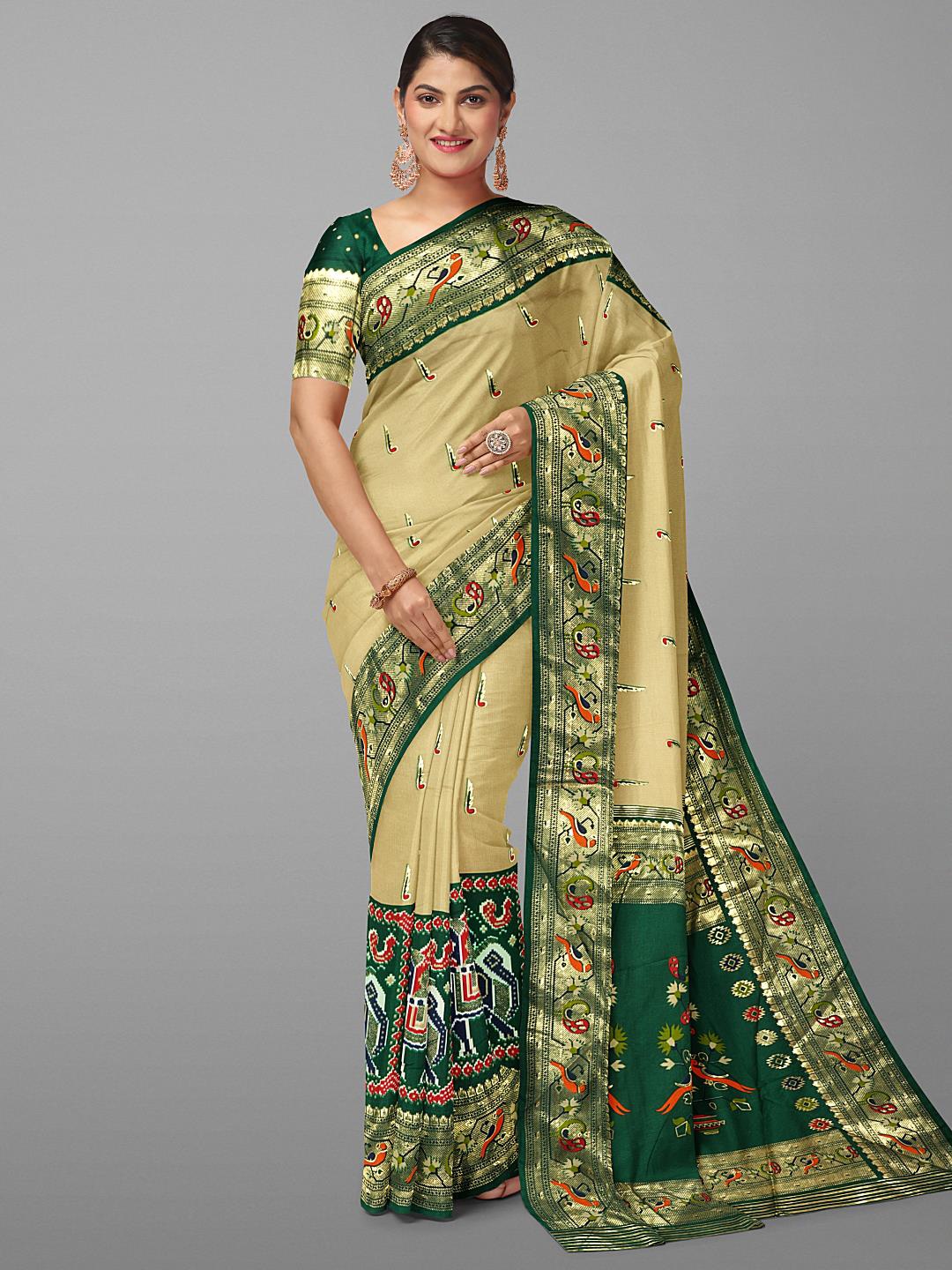 

Kalamandir Ethnic Woven Design Zari Saree, Cream