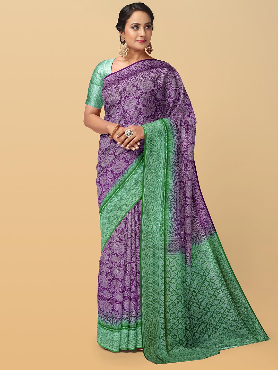

Kalamandir Floral Printed Saree, Purple