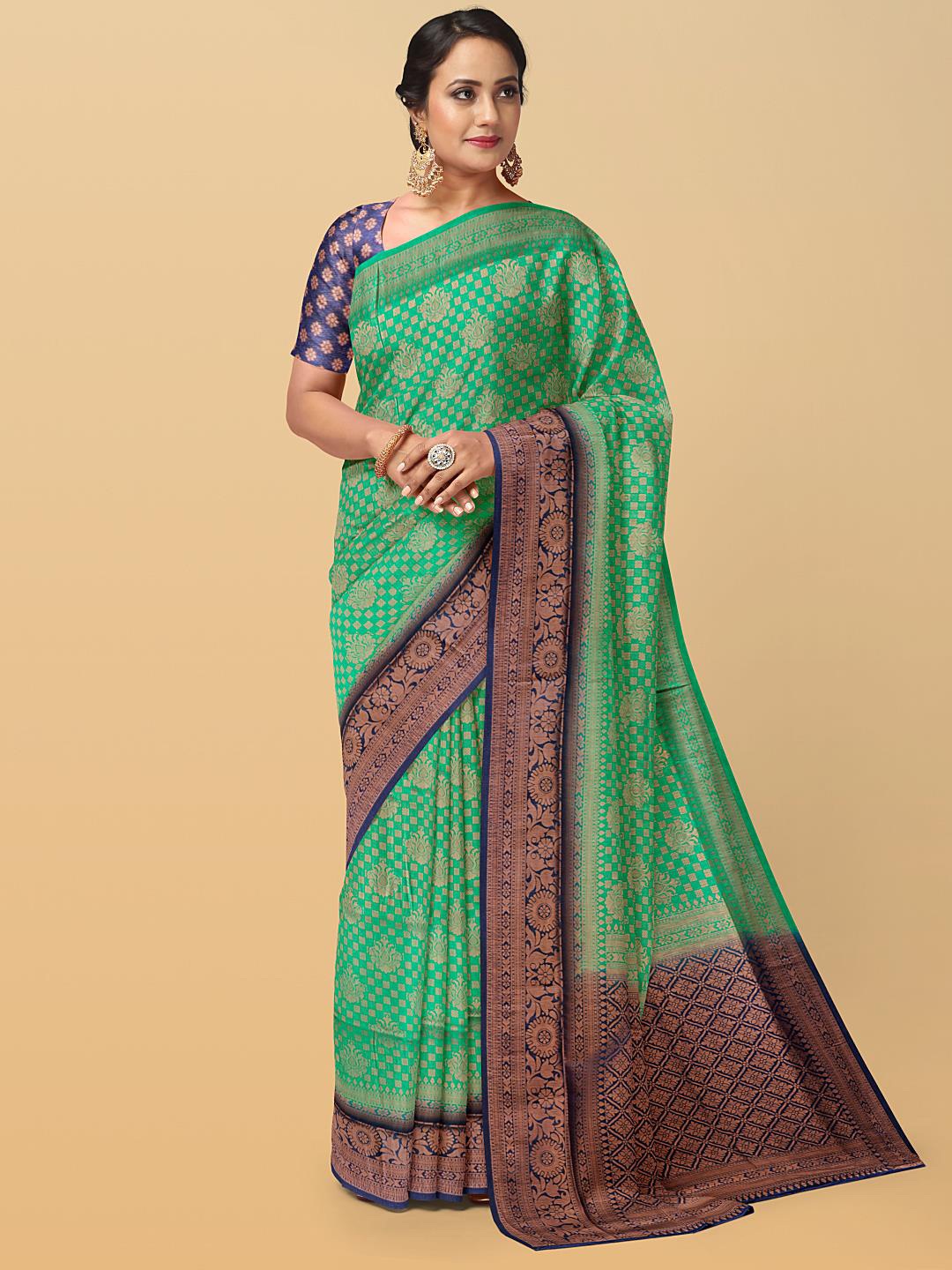 

Kalamandir Woven Design Zari Silk Blend Saree, Green