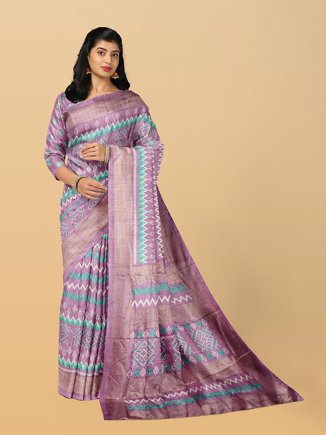 

Kalamandir Lavender & Gold-Toned Ethnic Motifs Zari Silk Blend Saree