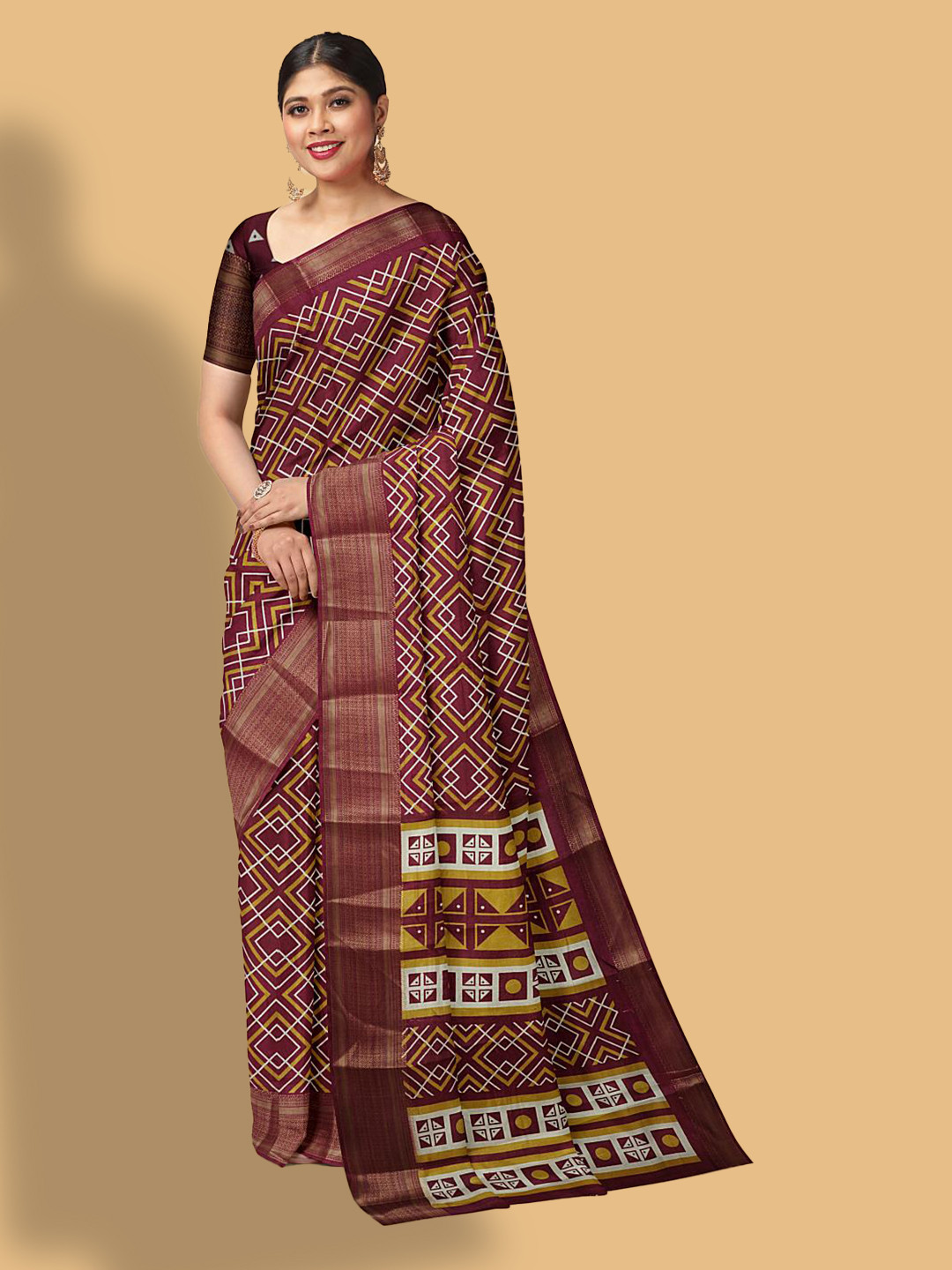 

Kalamandir Geometric Printed Zari Silk Blend Saree, Purple