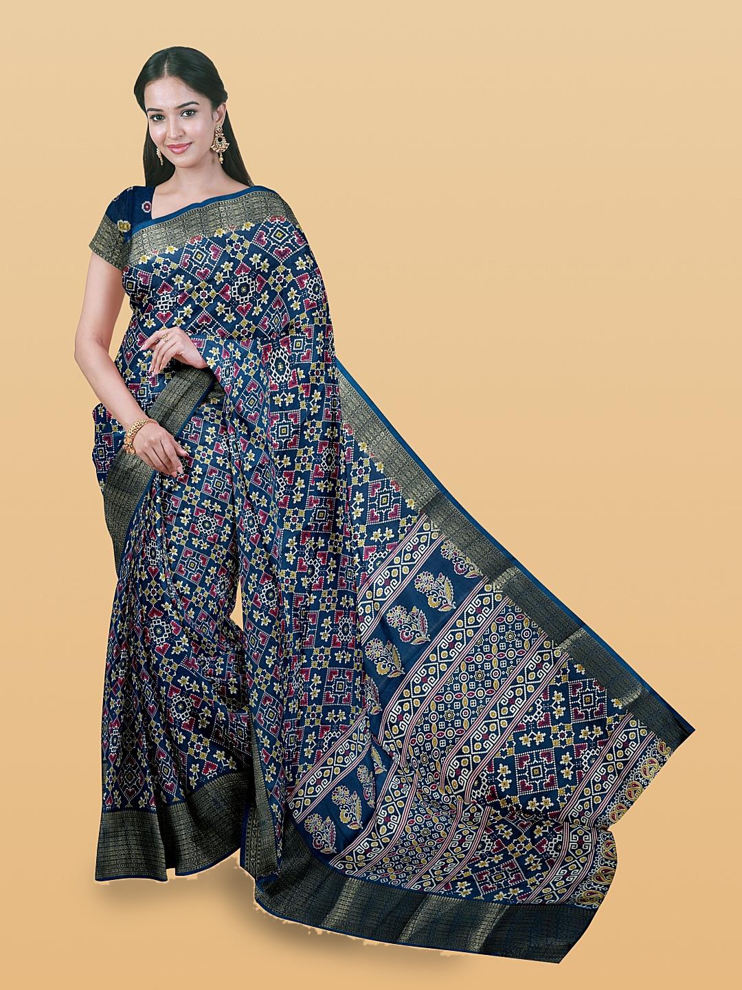 

Kalamandir Geometric Printed Zari Silk Blend Saree, Blue