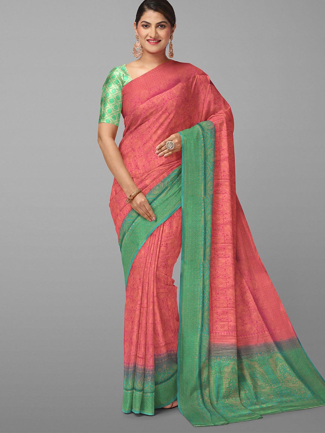 

Kalamandir Ethnic Motifs Printed Zari Saree, Pink