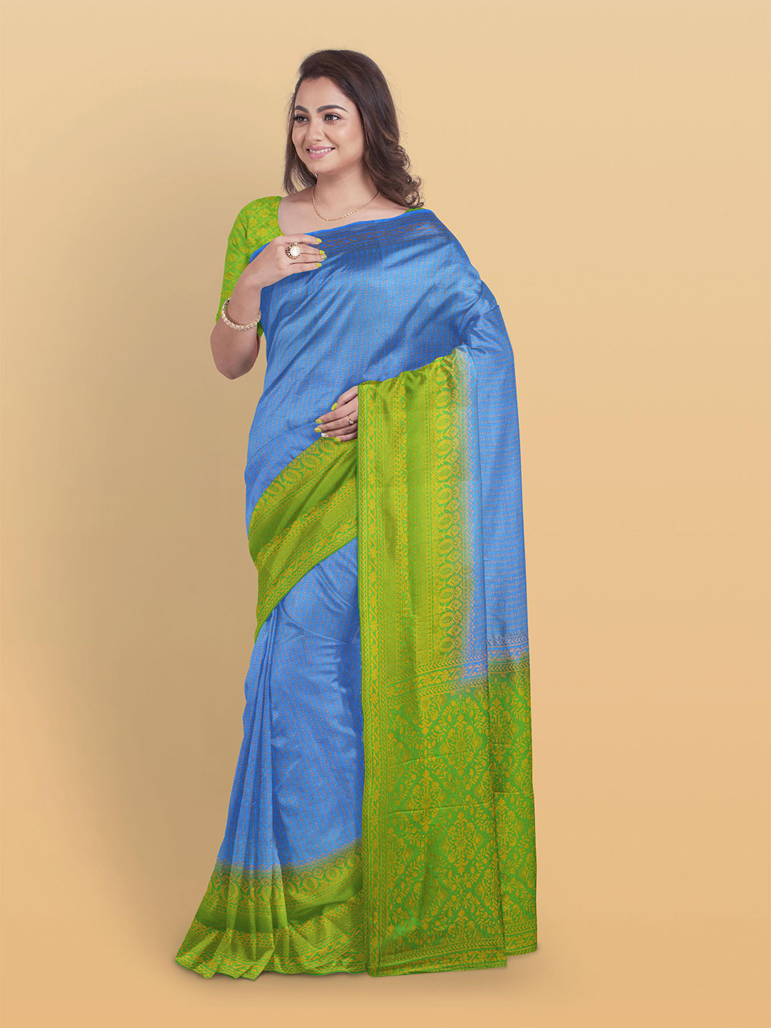 

Kalamandir Ethnic Motifs Printed Zari Saree, Blue