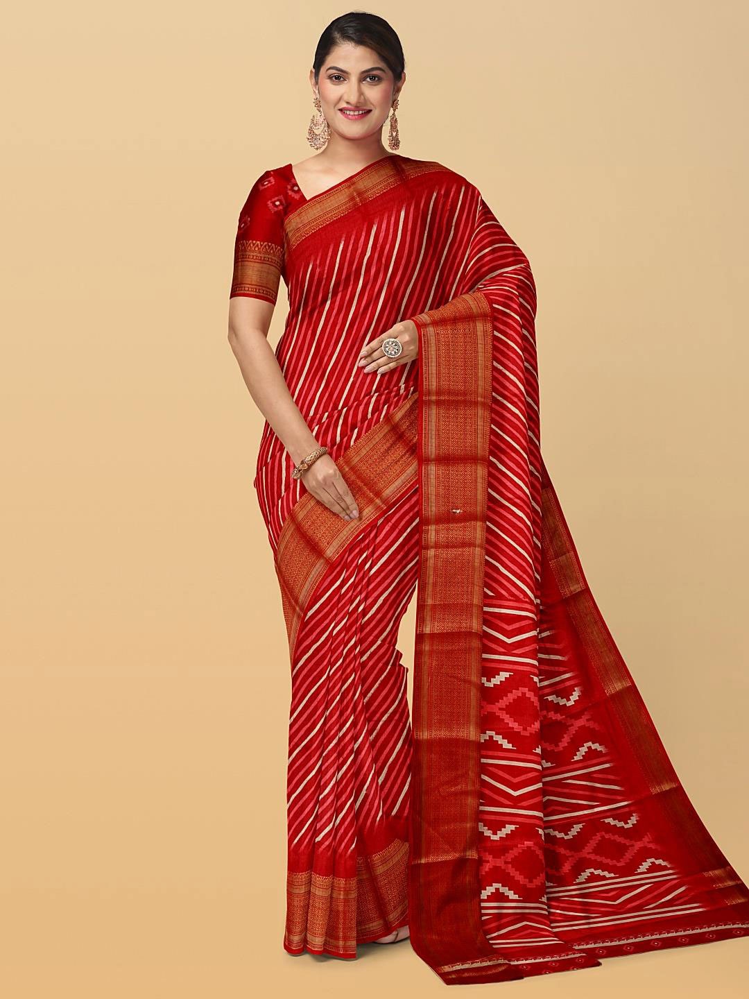 

Kalamandir Leheriya Printed Zari Silk Blend Saree, Red