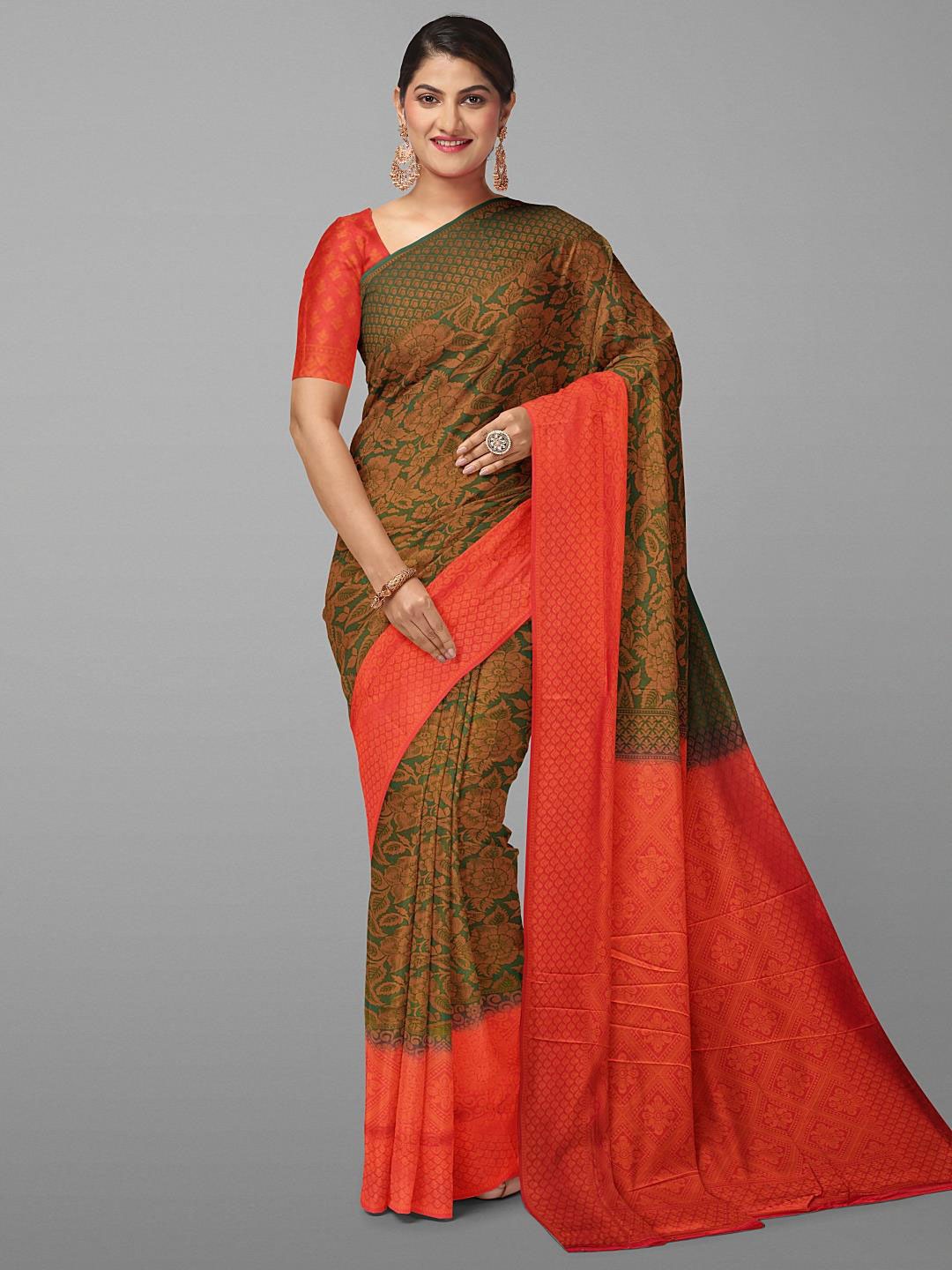 

Kalamandir Floral Printed Zari Silk Blend Saree, Green
