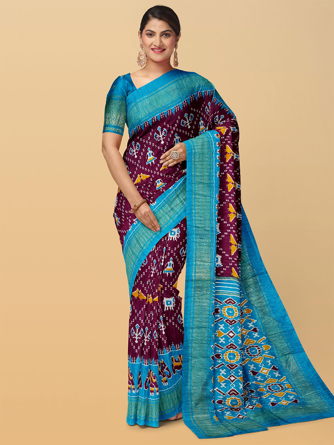 

Kalamandir Ethnic Motifs Printed Silk Blend Saree, Purple