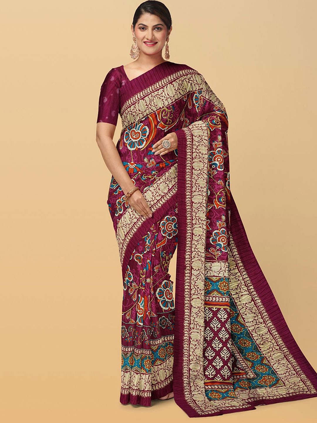 

Kalamandir Ethnic Motifs Silk Blend Saree, Purple