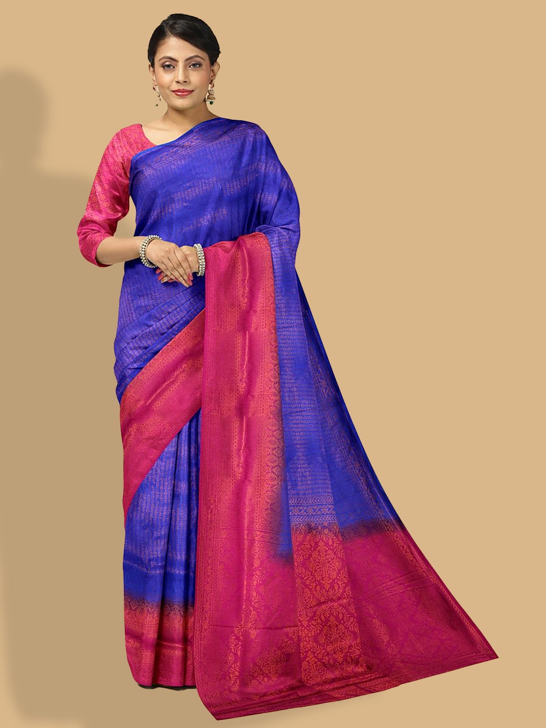 

Kalamandir Printed Silk Blend Saree, Blue