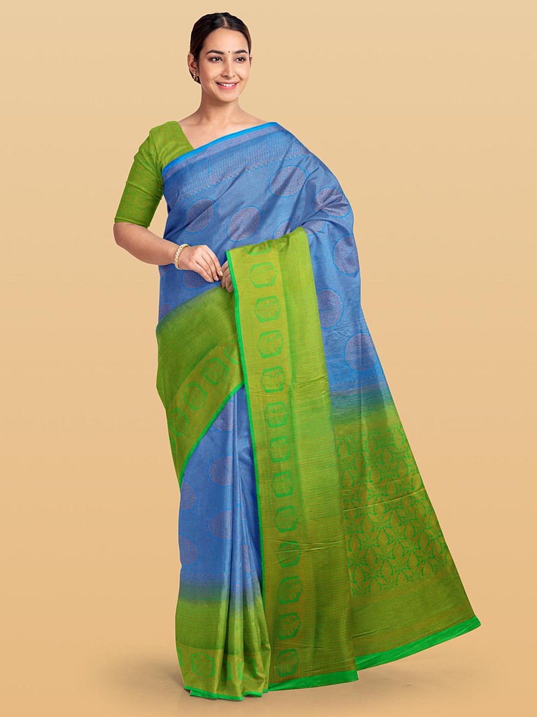 

Kalamandir Woven Design Silk Blend Fusion Saree, Blue