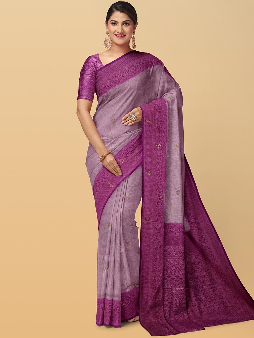 

Kalamandir Embellished Woven Design Zari Silk Blend Saree, Purple