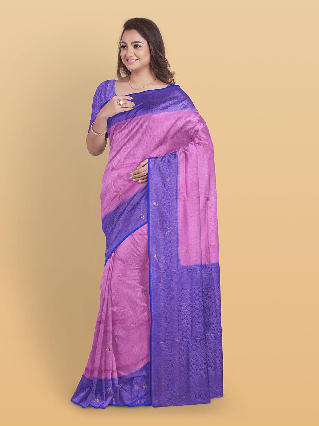 

Kalamandir Embellished Woven Design Zari Silk Blend Saree, Pink
