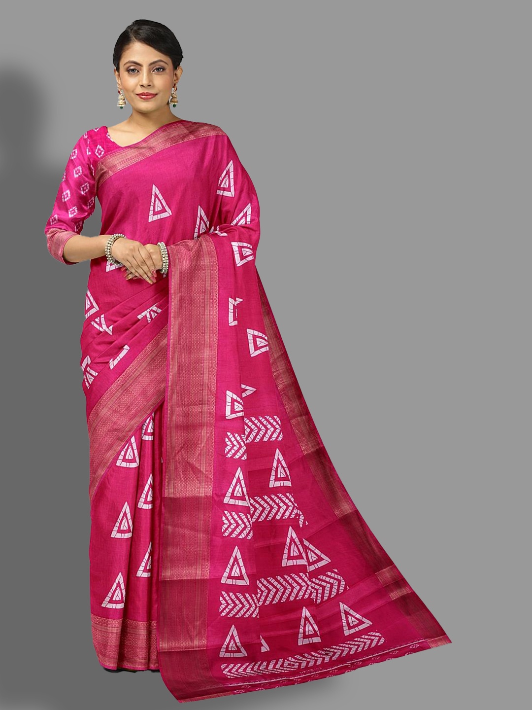 

Kalamandir Geometric Printed Zari Silk Blend Saree, Pink