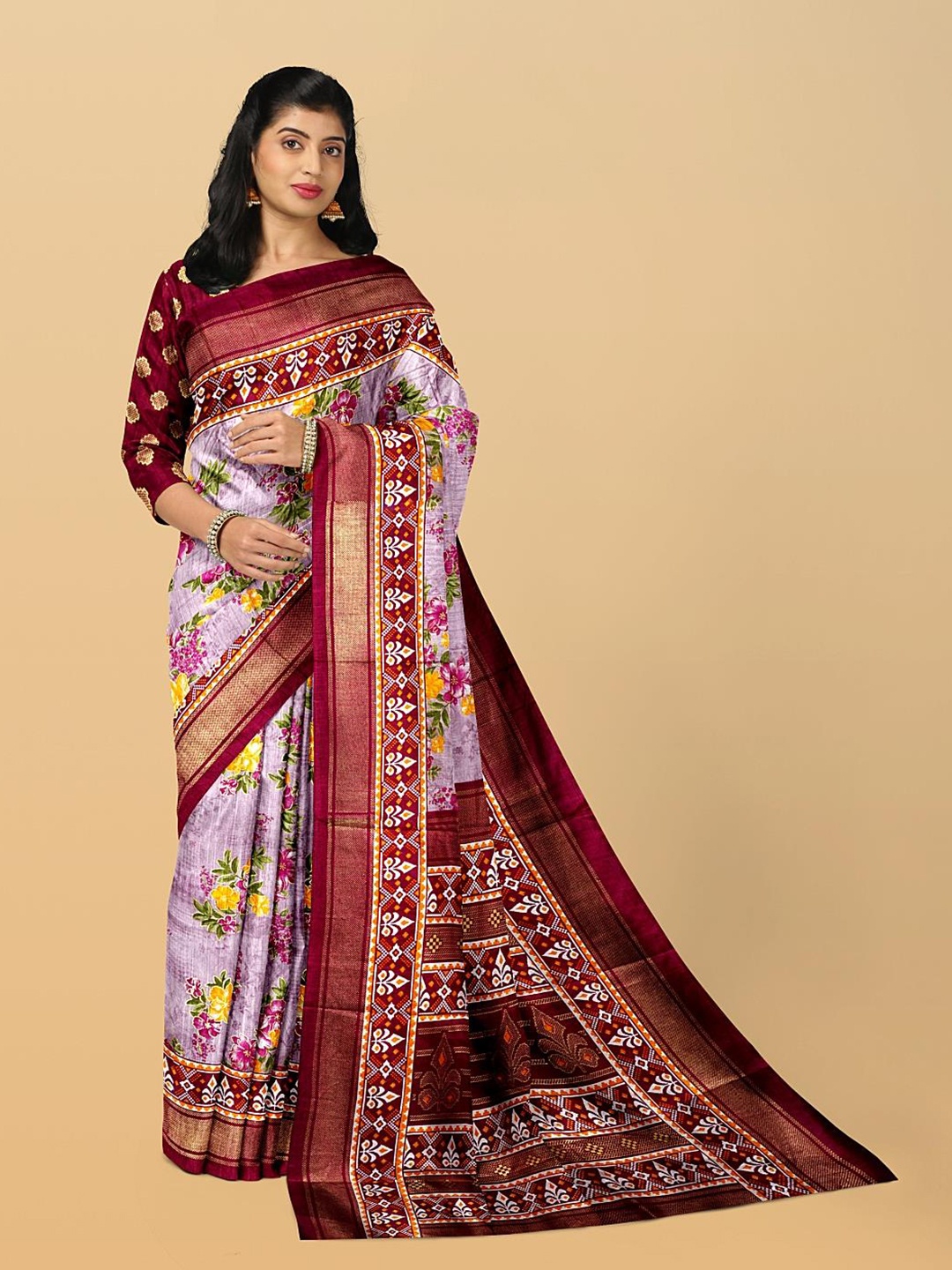 

Kalamandir Floral Printed Zari Silk Blend Saree, Lavender