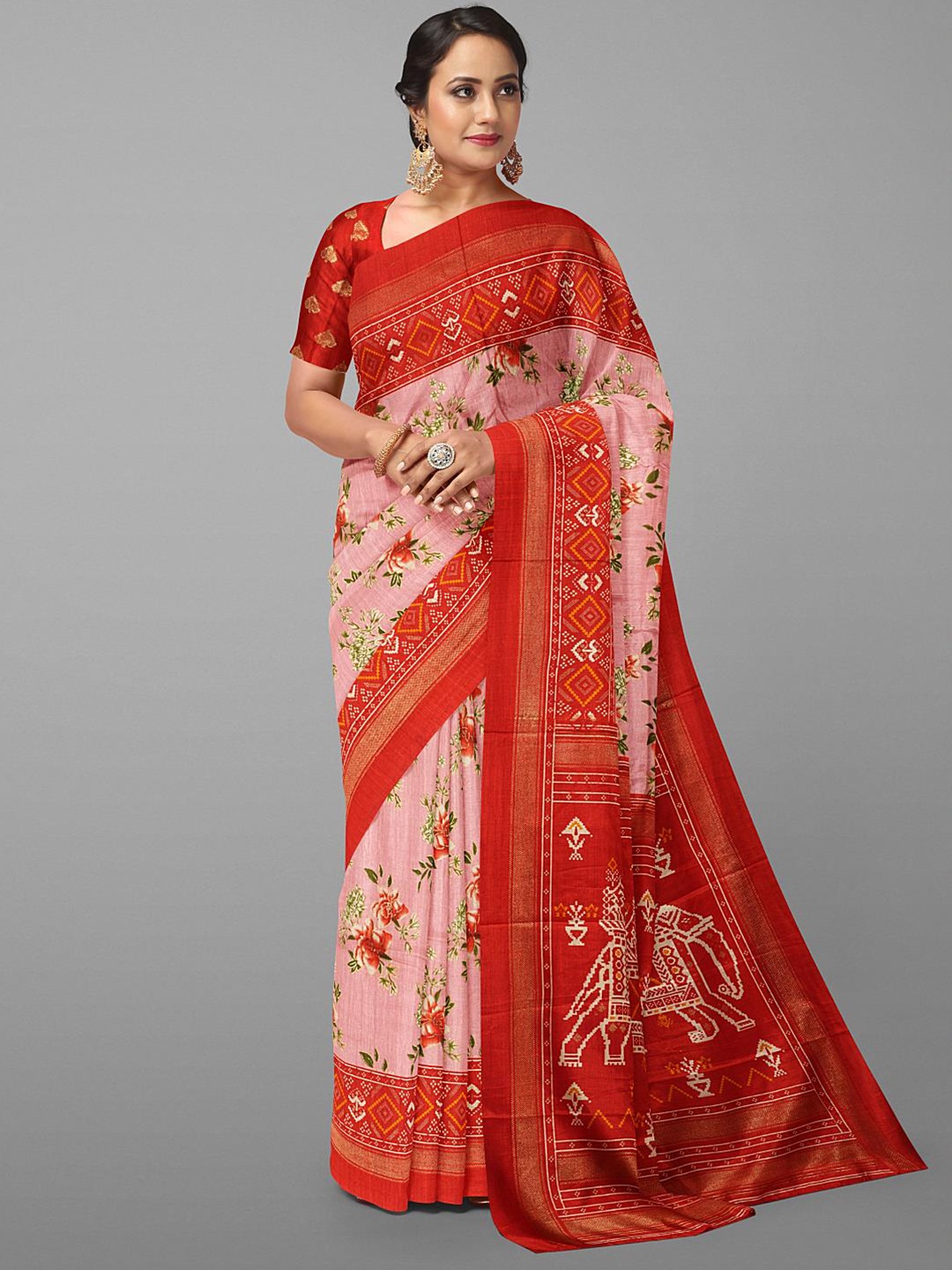 

Kalamandir Floral Printed Silk Blend Saree, Peach