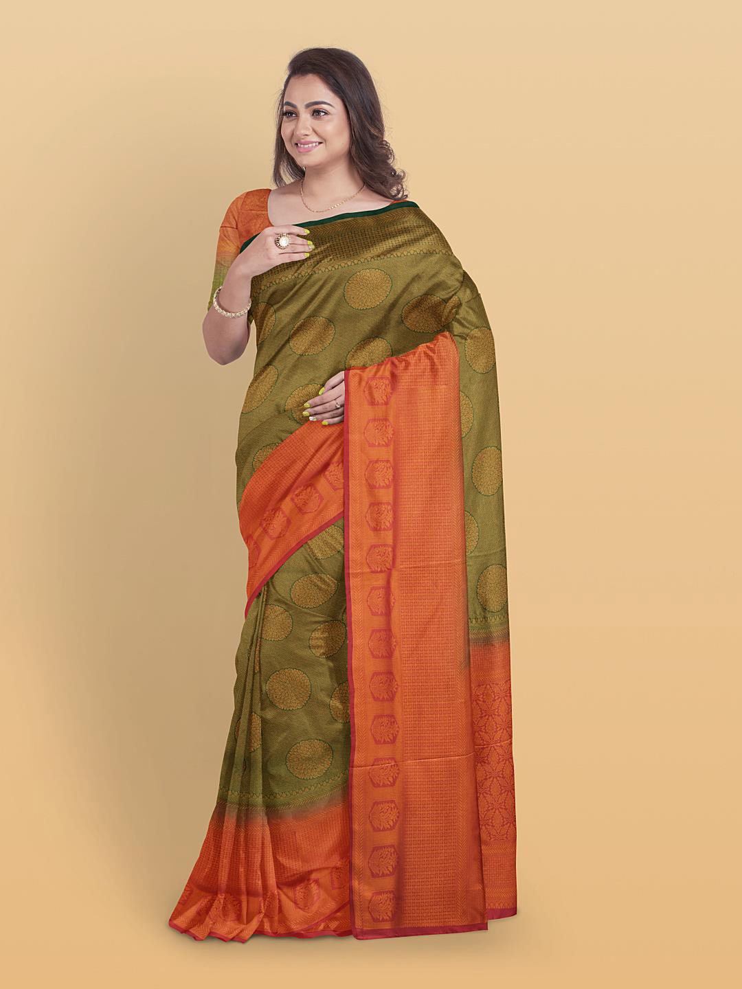 

Kalamandir Floral Woven Design Zari Saree, Olive