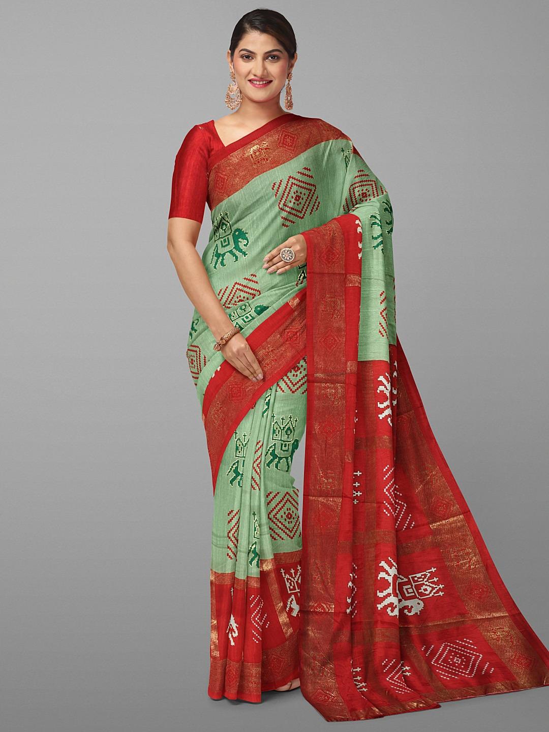 

Kalamandir Green & Red Zari Silk Blend Saree