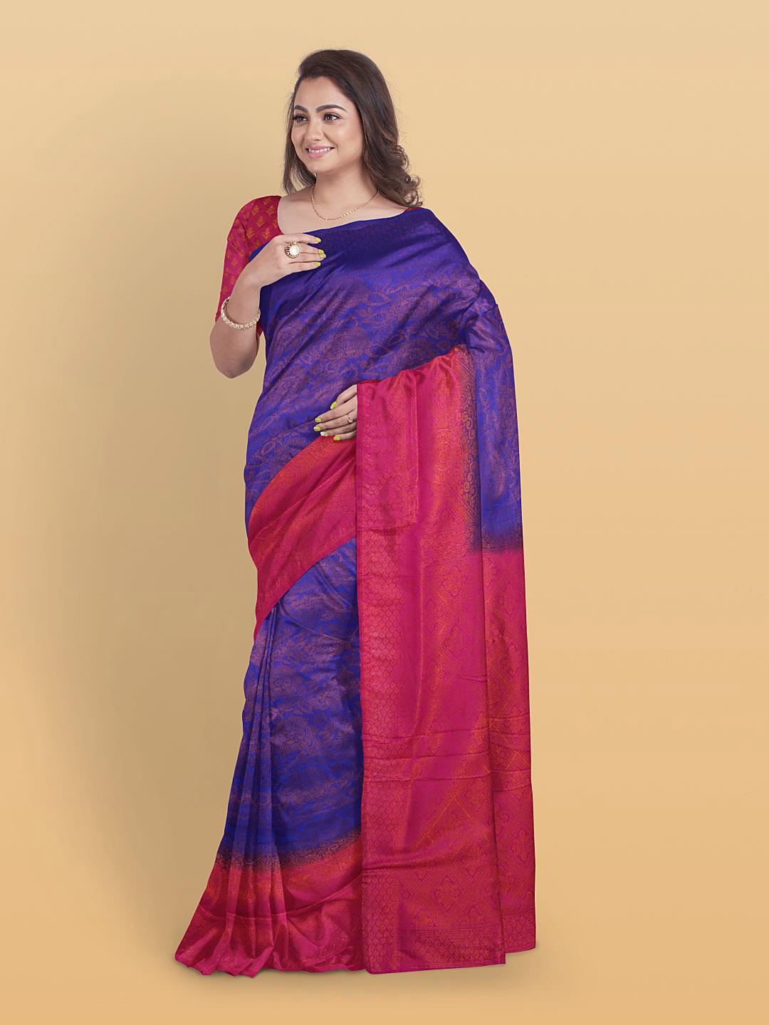 

Kalamandir Blue & Red Woven Design Zari Silk Blend Saree