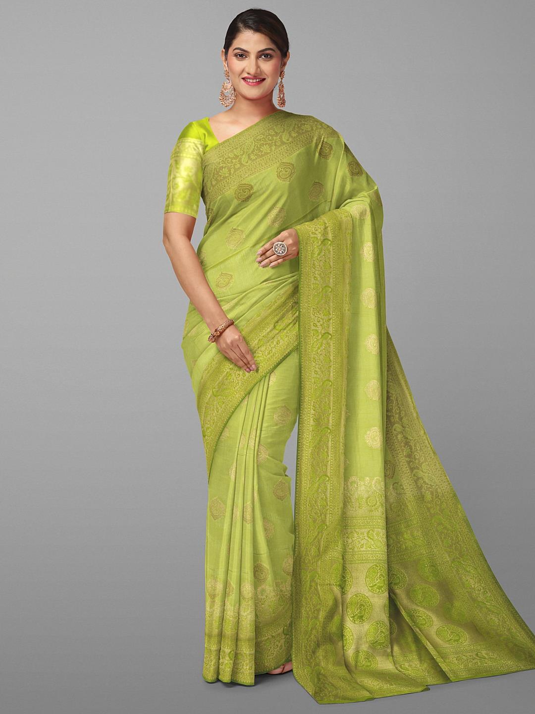 

Kalamandir Ethnic Woven Design Zari Saree, Olive