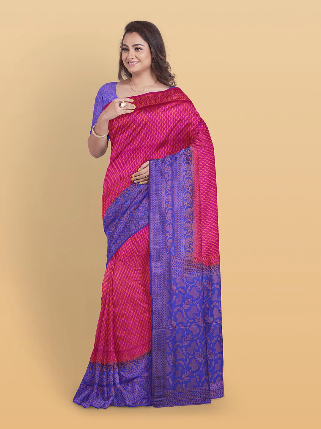 

Kalamandir Ethnic Motif Woven Design Zari Saree, Pink