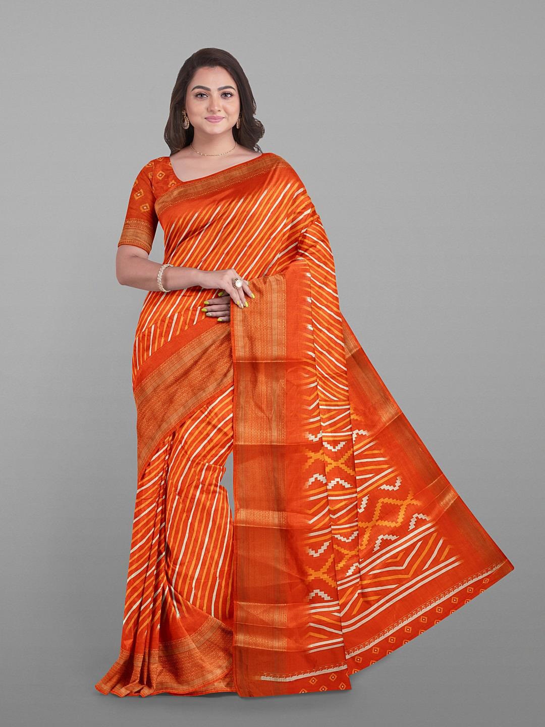 

Kalamandir Leheriya Printed Zari Silk Blend Saree, Orange