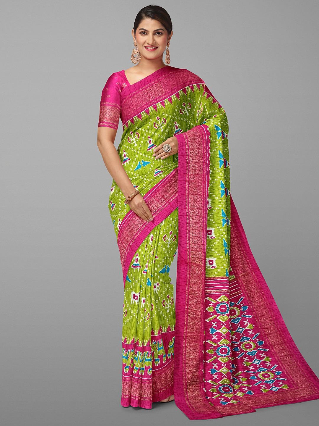 

Kalamandir Ethnic Motifs Printed Zari Saree, Green