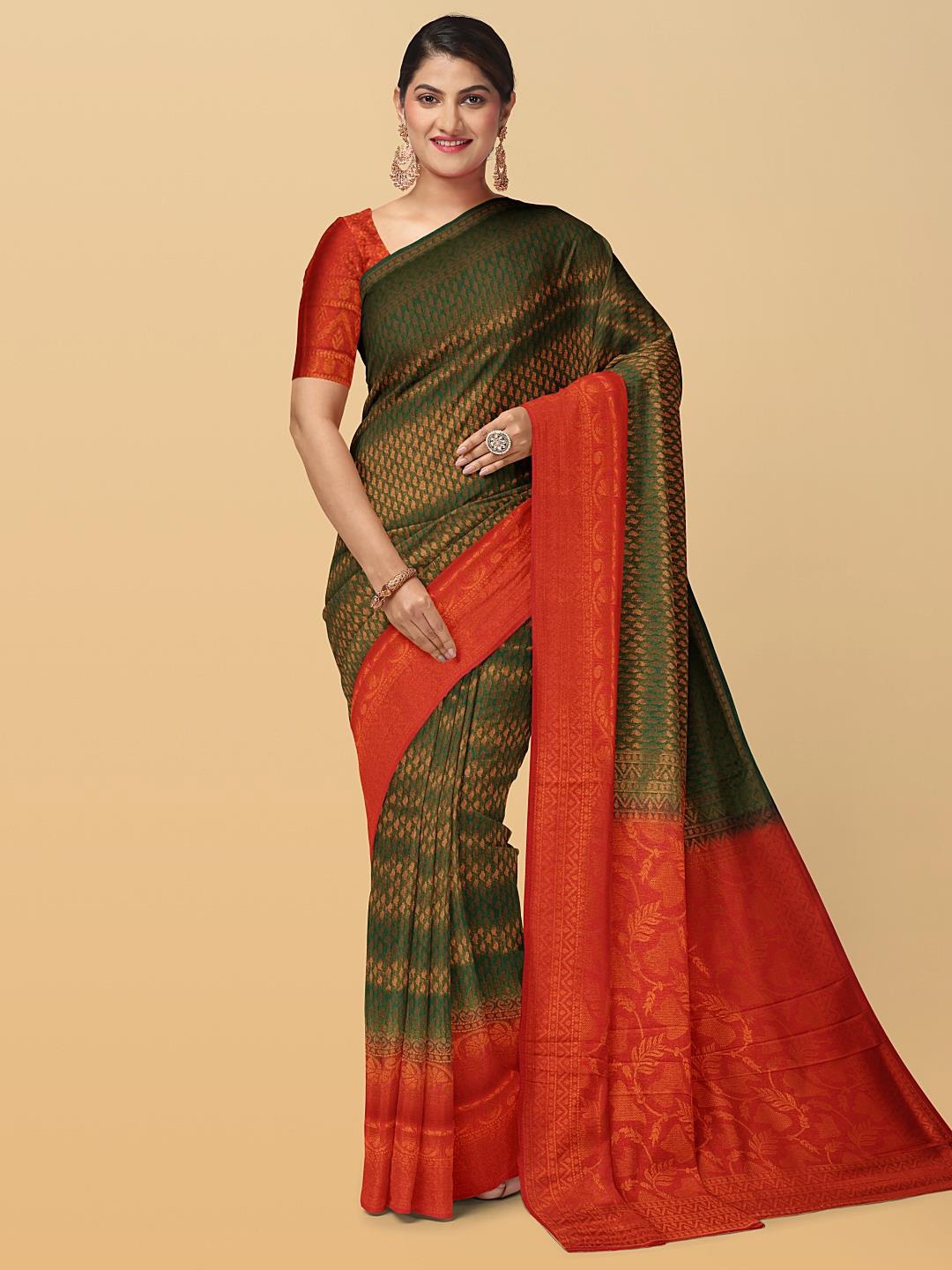 

Kalamandir Woven Design Zari Silk Blend Saree, Green