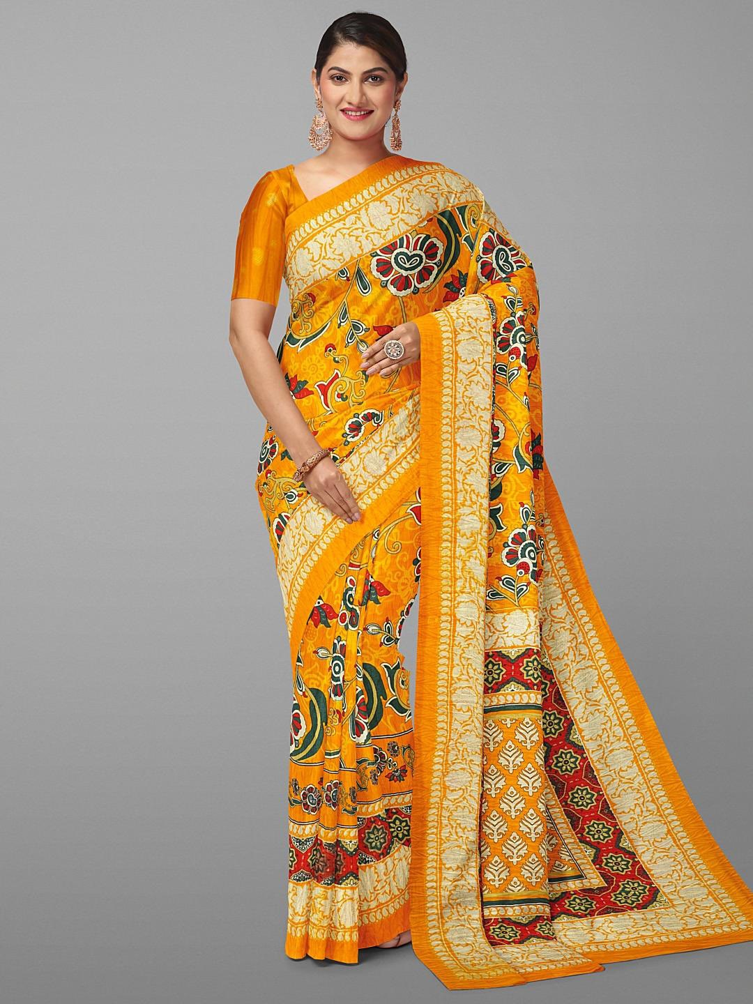 

Kalamandir Floral Printed Silk Blend Saree, Mustard