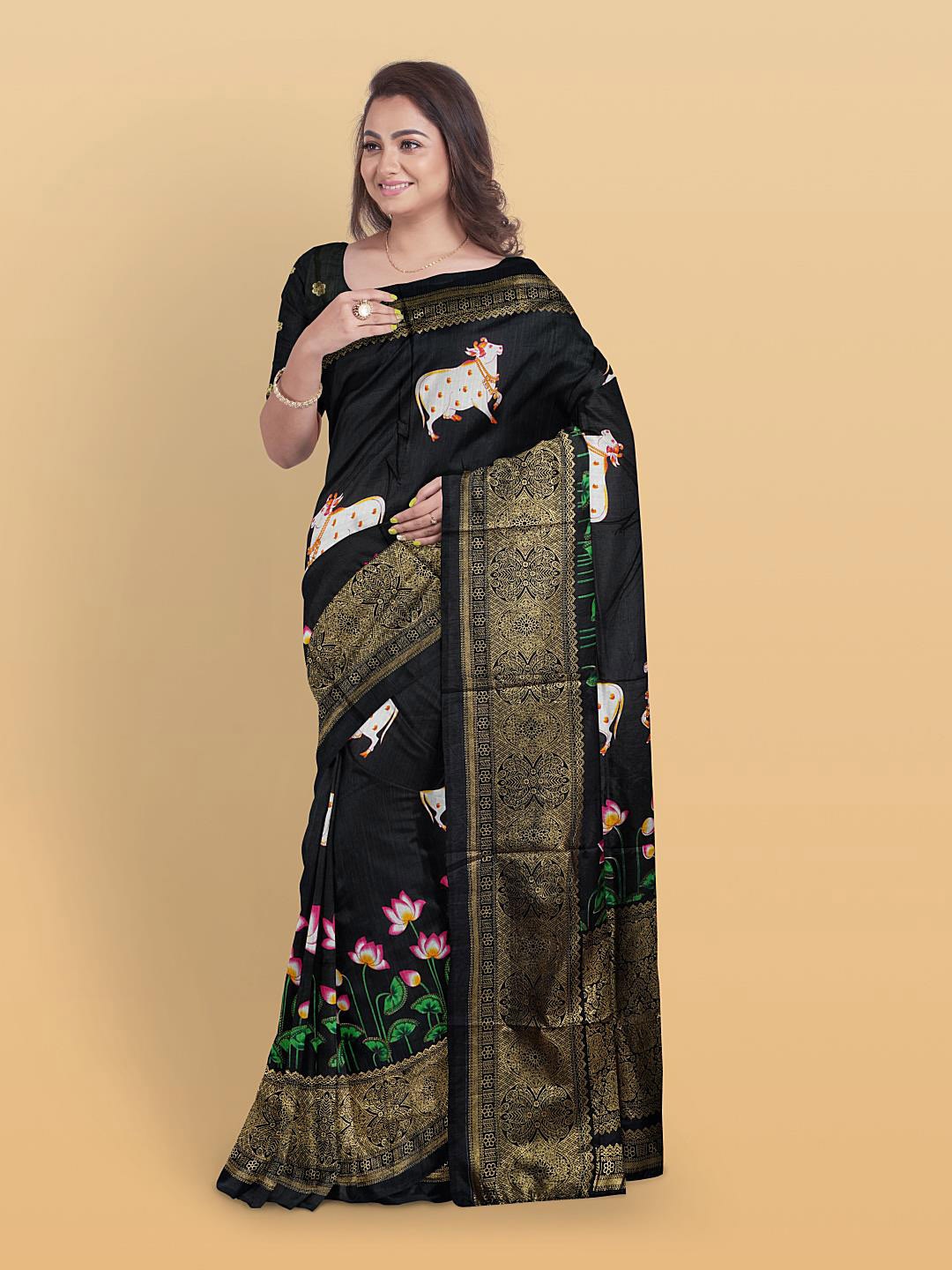 

Kalamandir Ethnic Motifs Printed Saree, Black