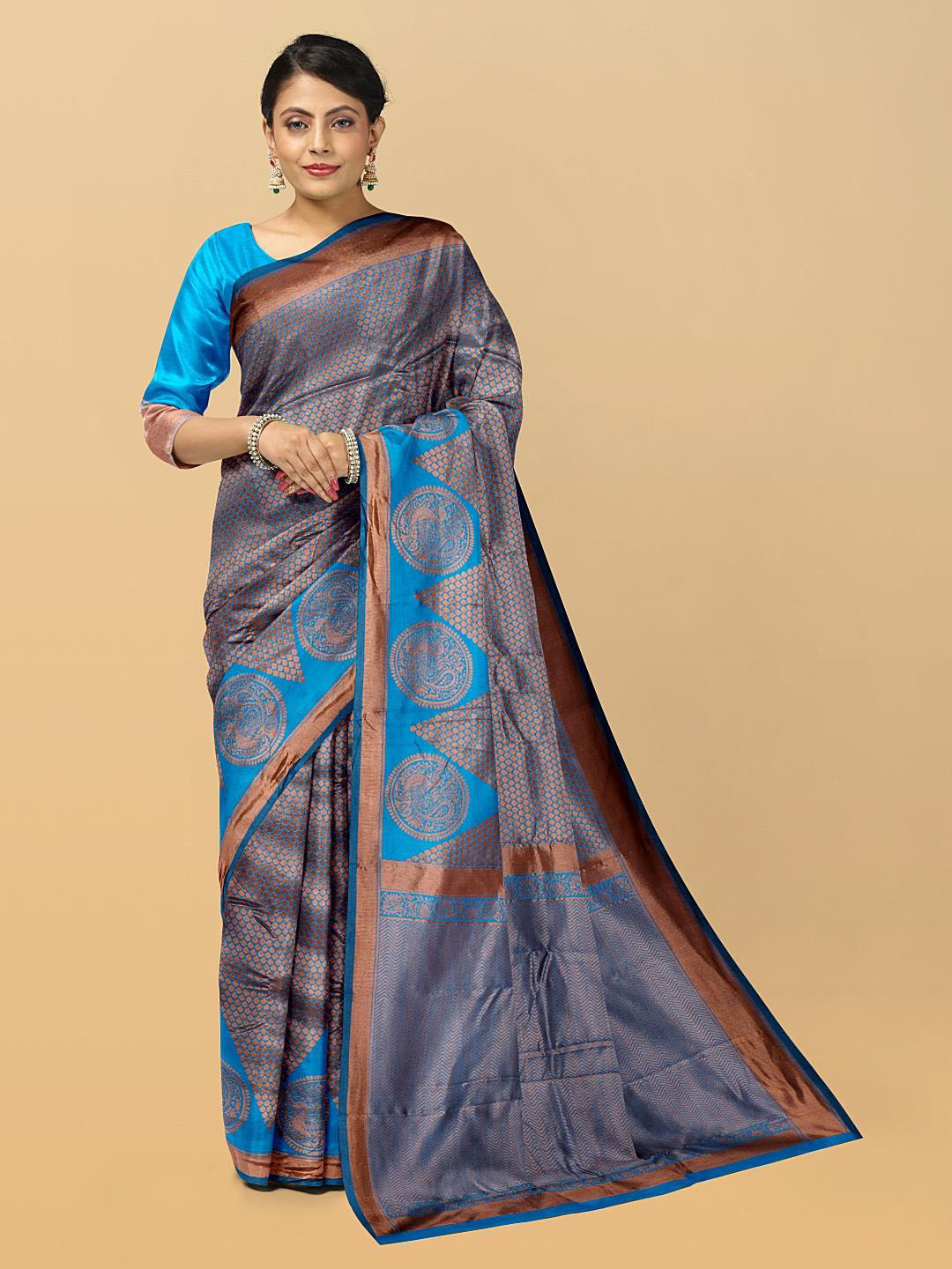 

Kalamandir Ethnic Motif Woven Design Zari Saree, Blue
