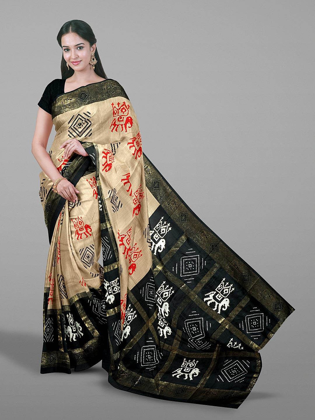 

Kalamandir Beige & Black Ethnic Motifs Zari Silk Blend Saree