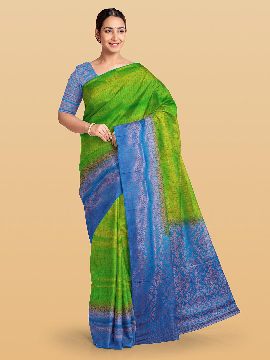 

Kalamandir Ethnic Motif Woven Design Zari Saree, Green