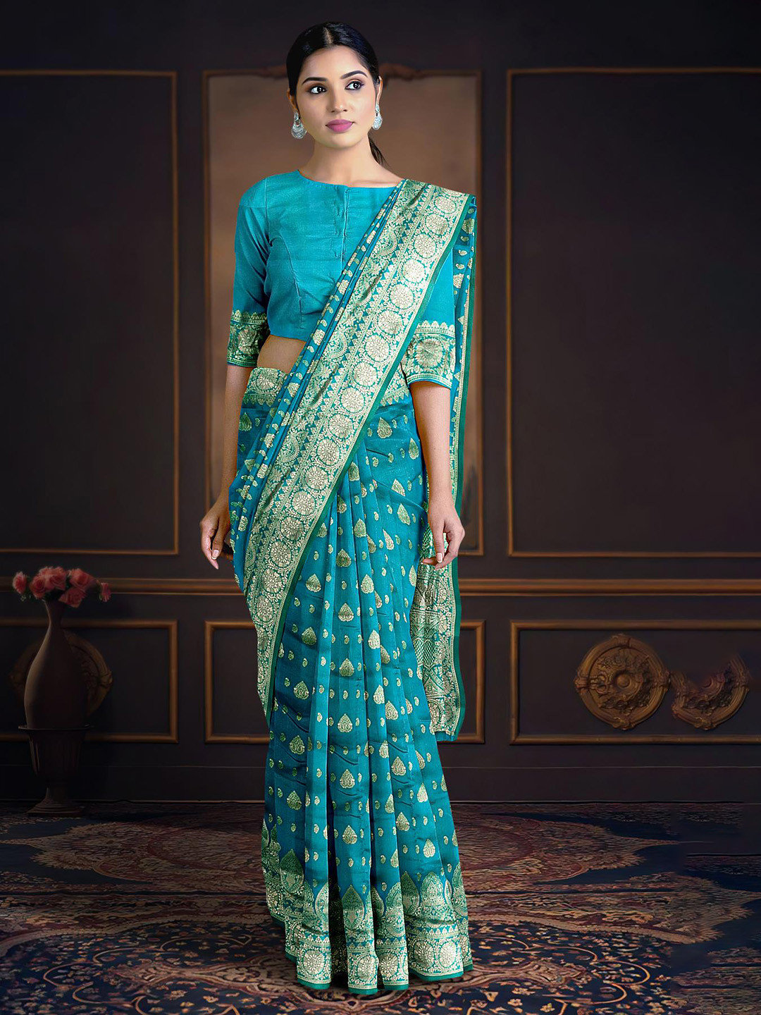 

Kalamandir Woven Design Zari Silk Blend Saree, Blue