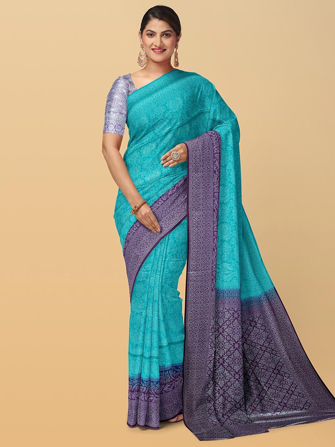 

Kalamandir Floral Woven Design Zari Silk Blend Saree, Teal