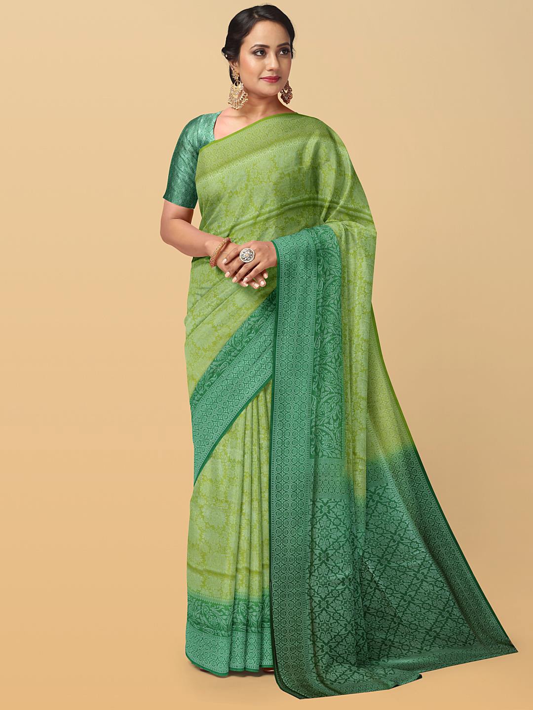 

Kalamandir Floral Printed Saree, Olive